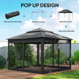 Metal Pop Up Gazebo Netting And Carry Bag 325cm Width x 325cm Depth - Velmora