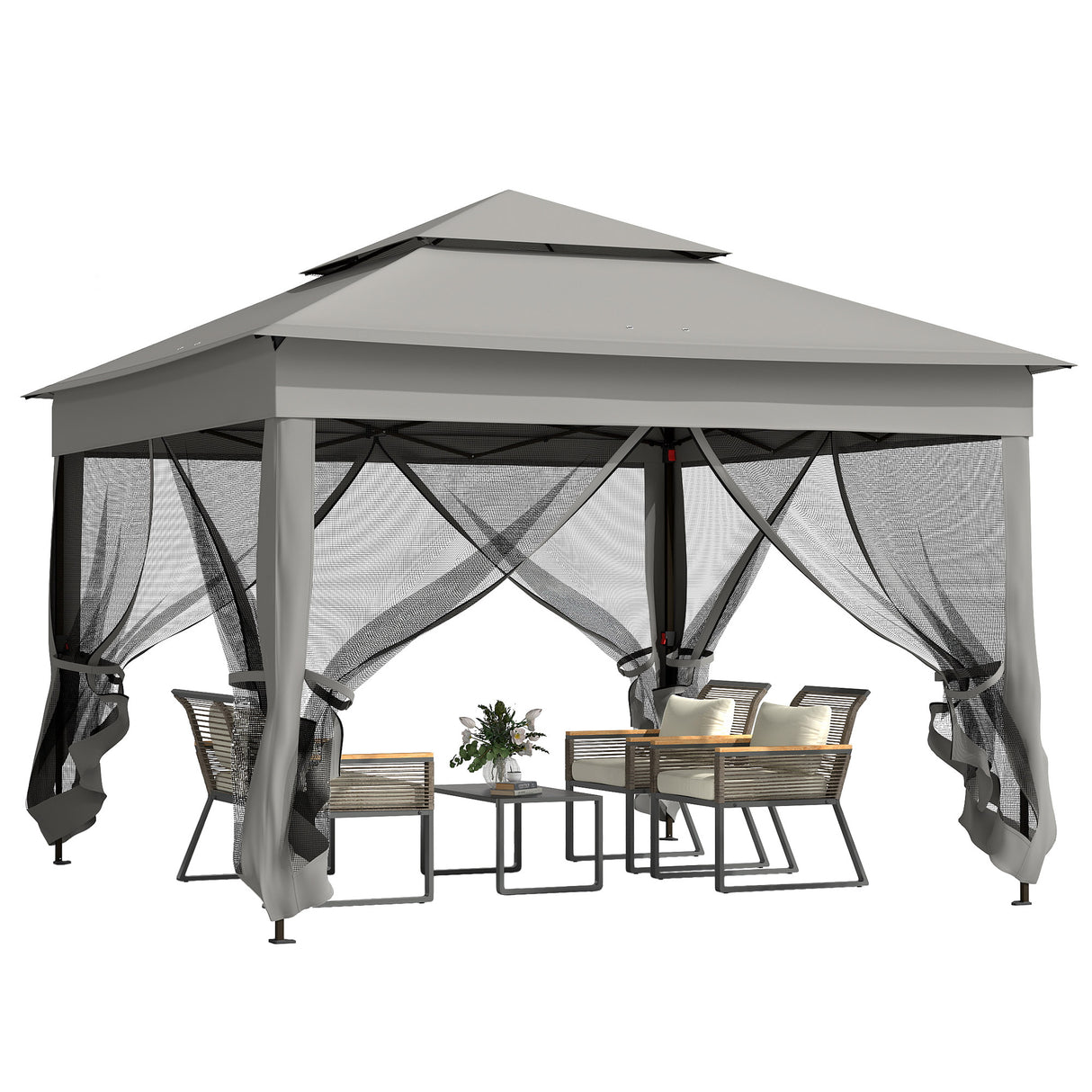 Metal Pop Up Gazebo Netting And Carry Bag 325cm Width x 325cm Depth - Velmora