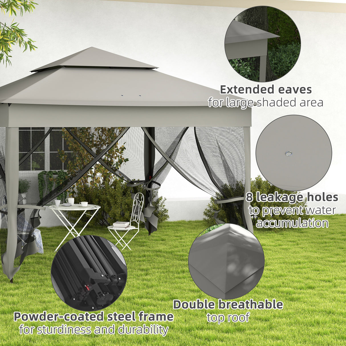 Metal Pop Up Gazebo Netting And Carry Bag 325cm Width x 325cm Depth - Velmora