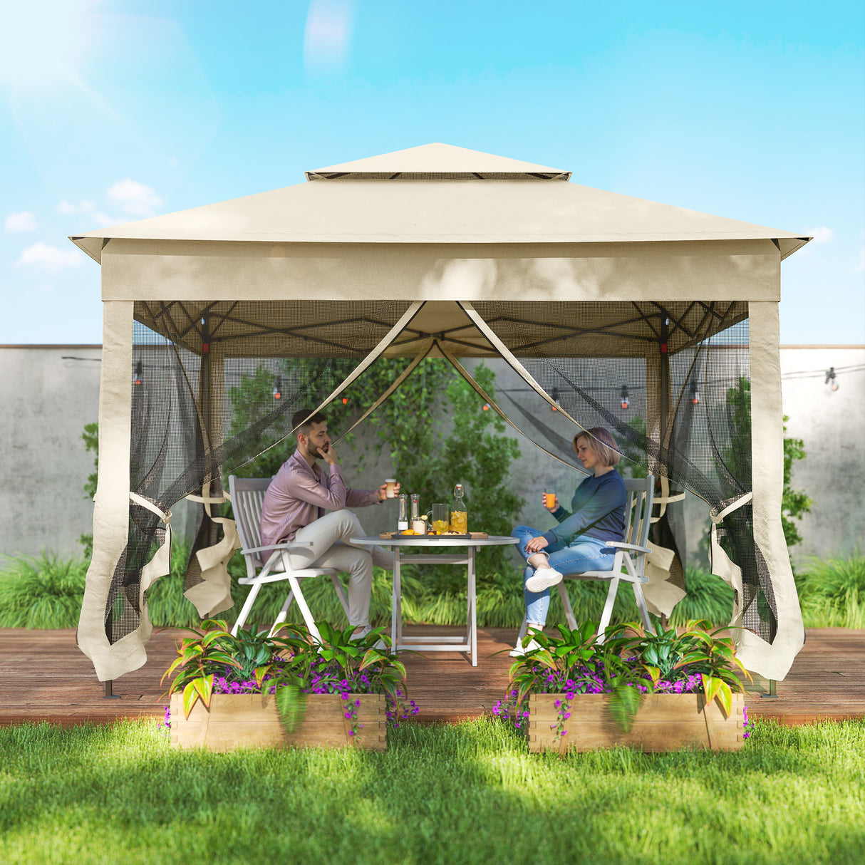 Metal Pop Up Gazebo Netting And Carry Bag 325cm Width x 325cm Depth - Velmora