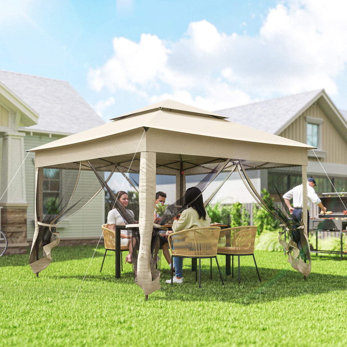 Metal Pop Up Gazebo Netting And Carry Bag 325cm Width x 325cm Depth - Velmora