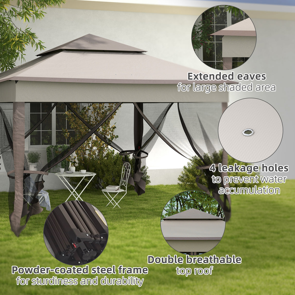 Metal Pop Up Gazebo Netting And Carry Bag 325cm Width x 325cm Depth - Velmora