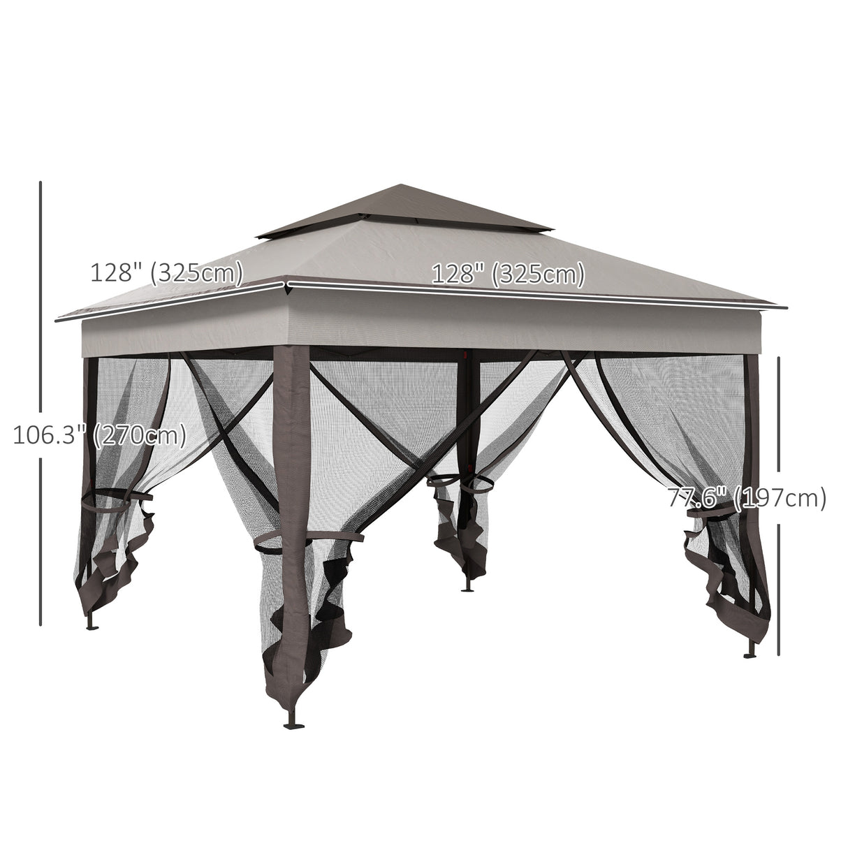 Metal Pop Up Gazebo Netting And Carry Bag 325cm Width x 325cm Depth - Velmora