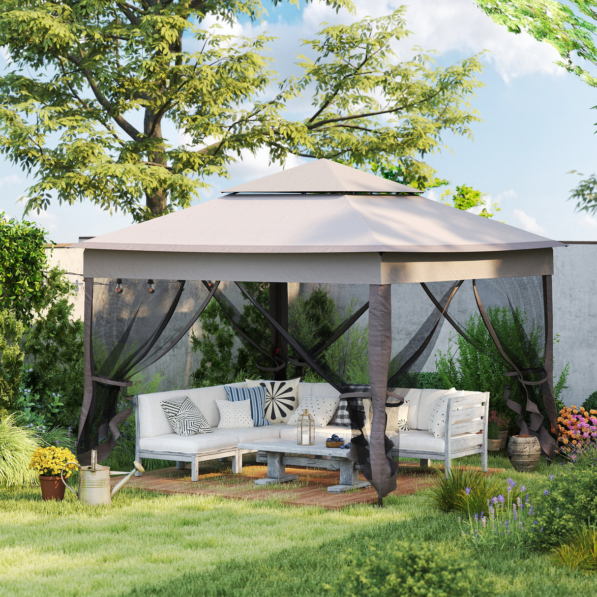 Metal Pop Up Gazebo Netting And Carry Bag 325cm Width x 325cm Depth - Velmora