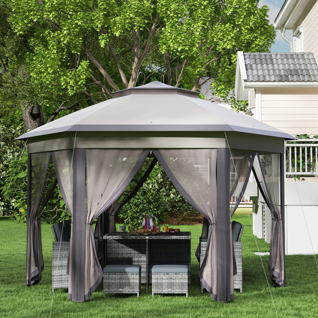 Metal Pop Up Gazebo Party Tent Canopy 405cm Width x 340cm Depth - Velmora