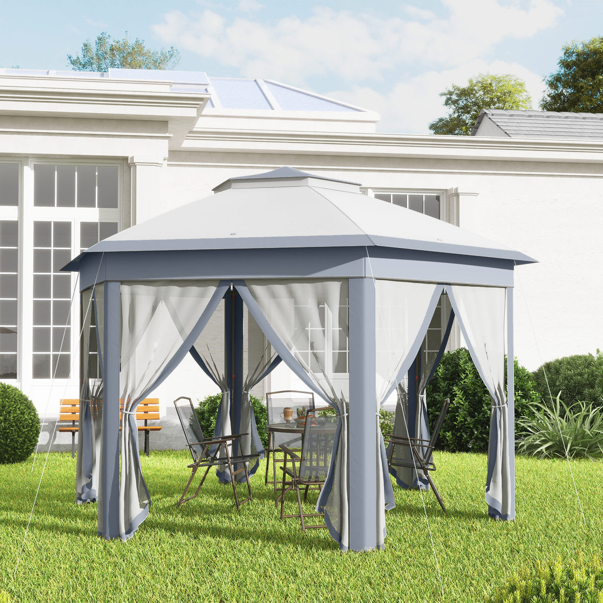 Metal Pop Up Gazebo Party Tent Canopy 405cm Width x 340cm Depth - Velmora