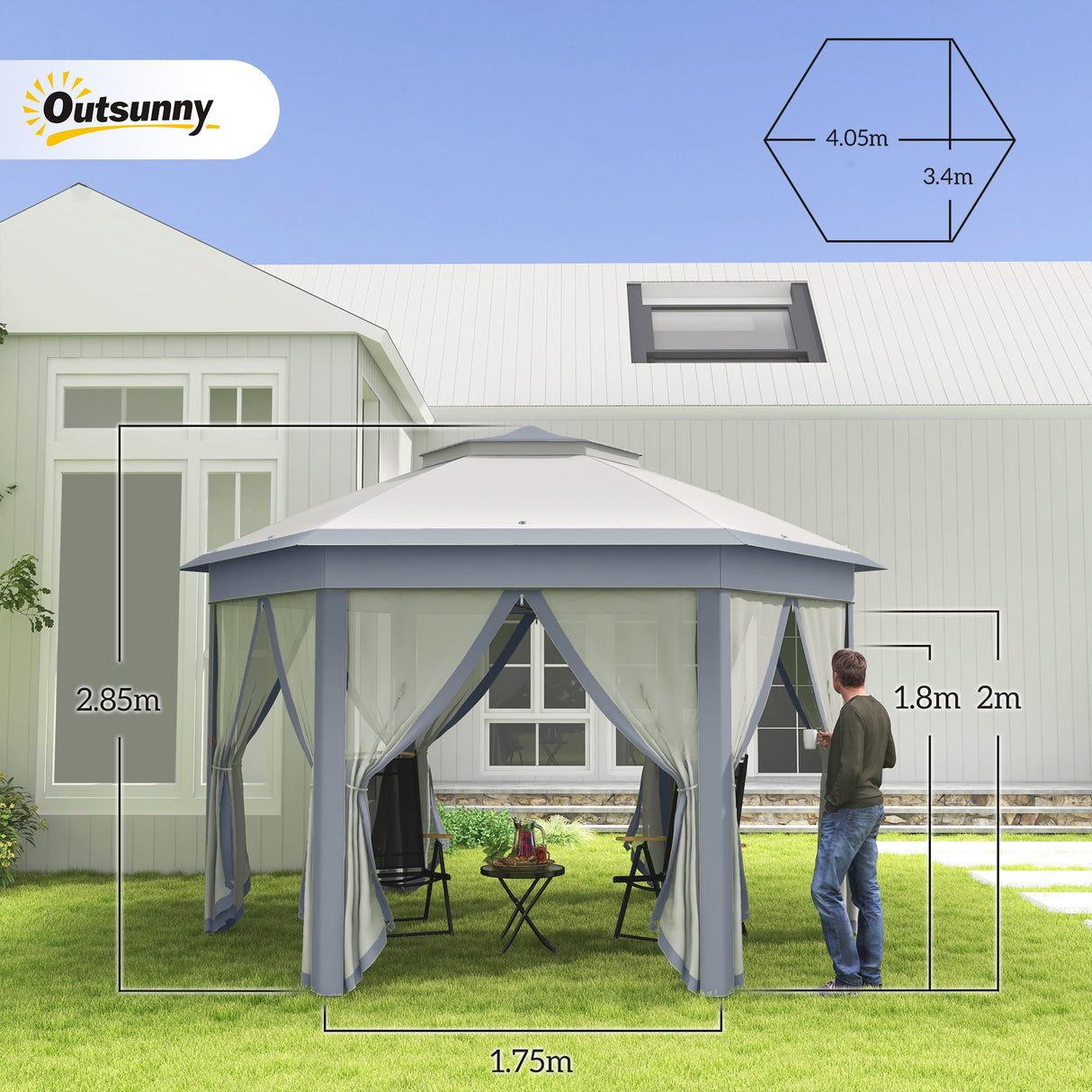 Metal Pop Up Gazebo Party Tent Canopy 405cm Width x 340cm Depth - Velmora
