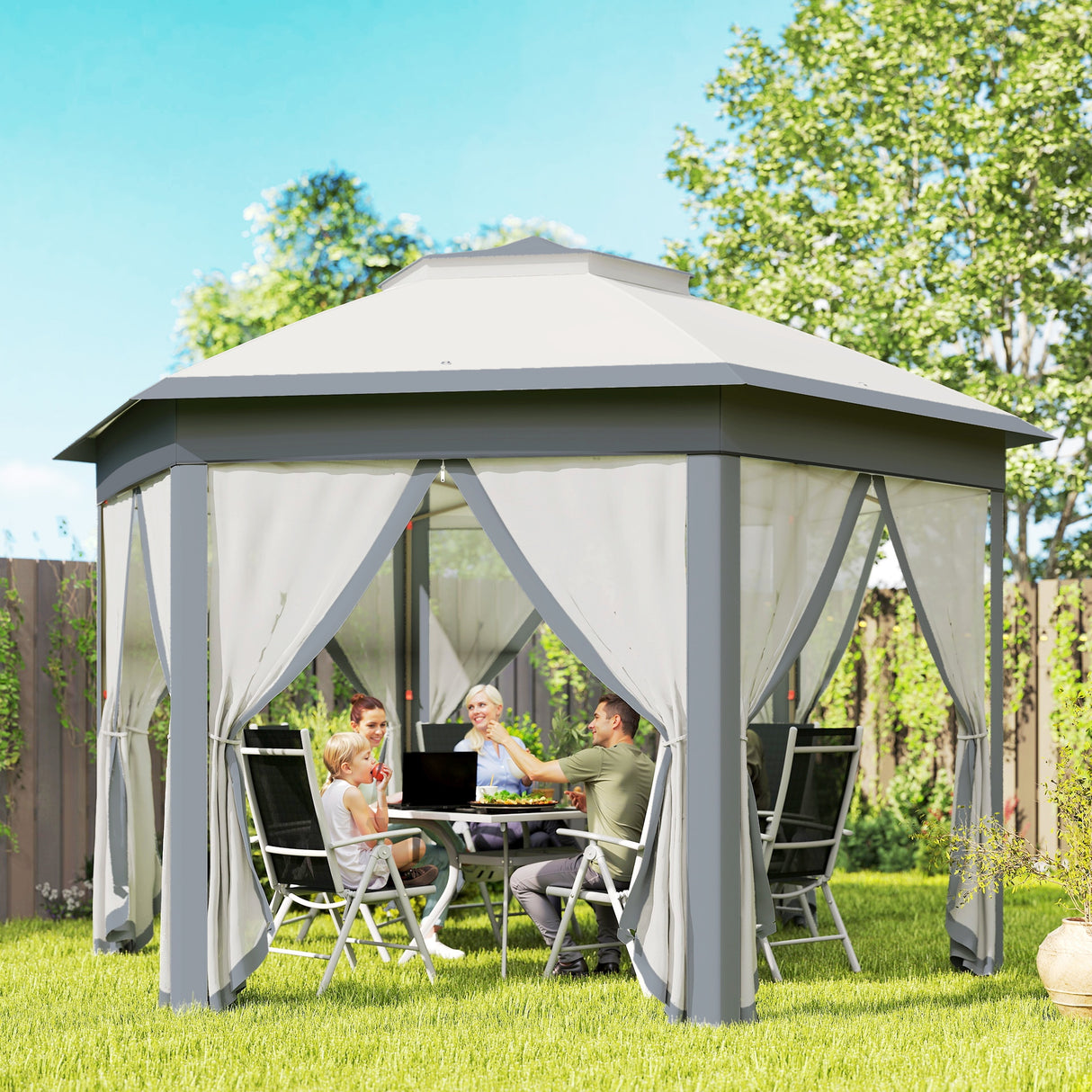 Metal Pop Up Gazebo Party Tent Canopy 405cm Width x 340cm Depth - Velmora