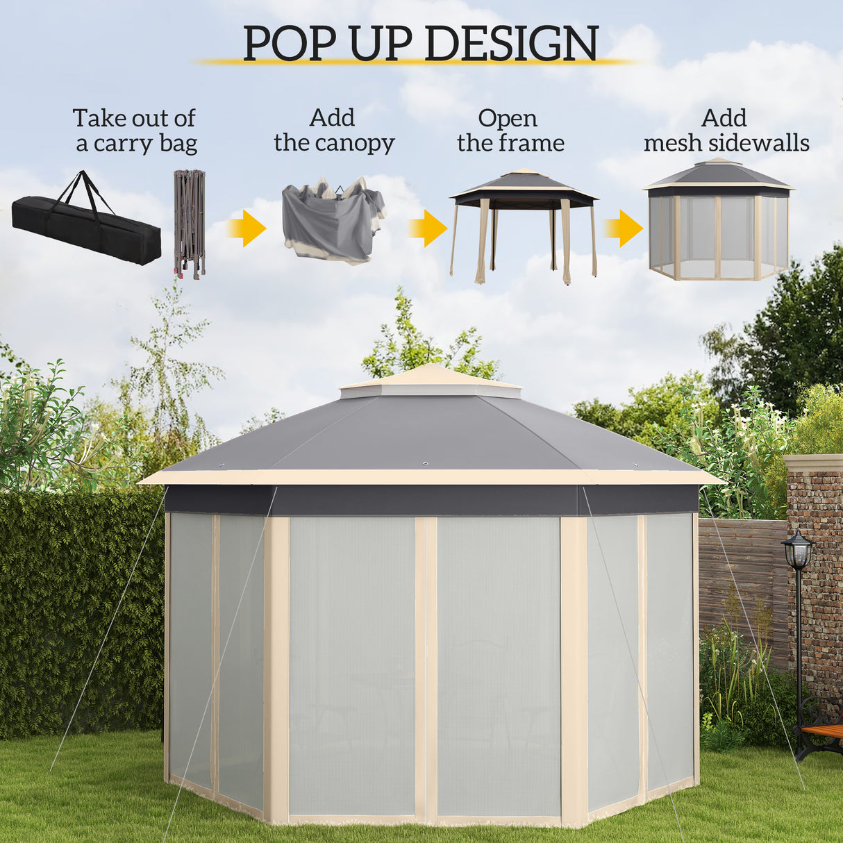 Metal Pop Up Gazebo Party Tent Canopy 405cm Width x 340cm Depth - Velmora