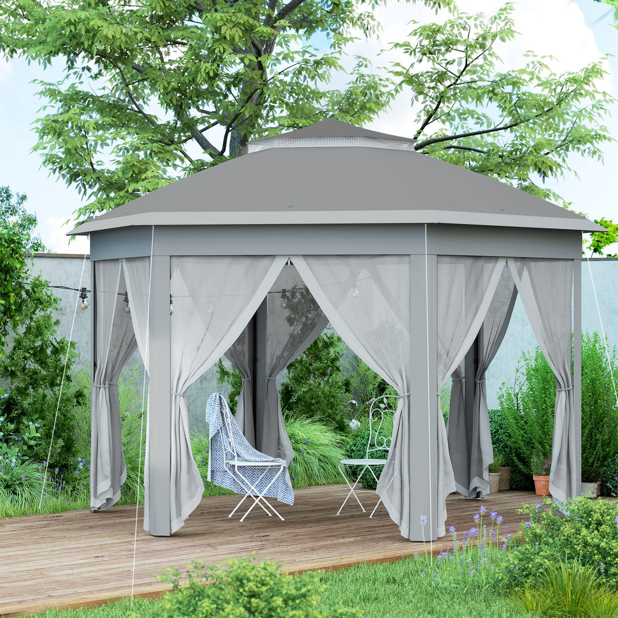 Metal Pop Up Gazebo Party Tent Canopy 405cm Width x 340cm Depth - Velmora