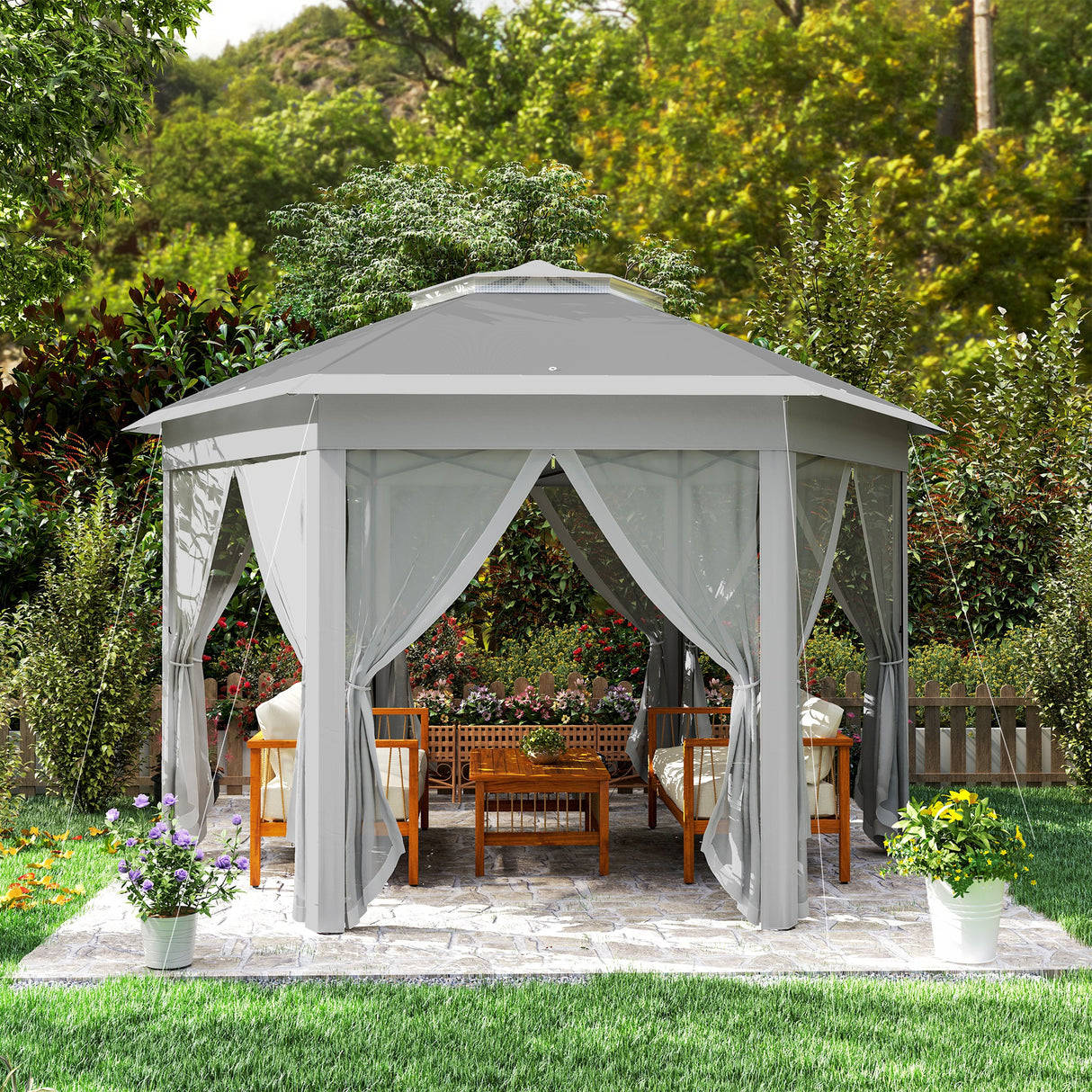Metal Pop Up Gazebo Party Tent Canopy 405cm Width x 340cm Depth - Velmora