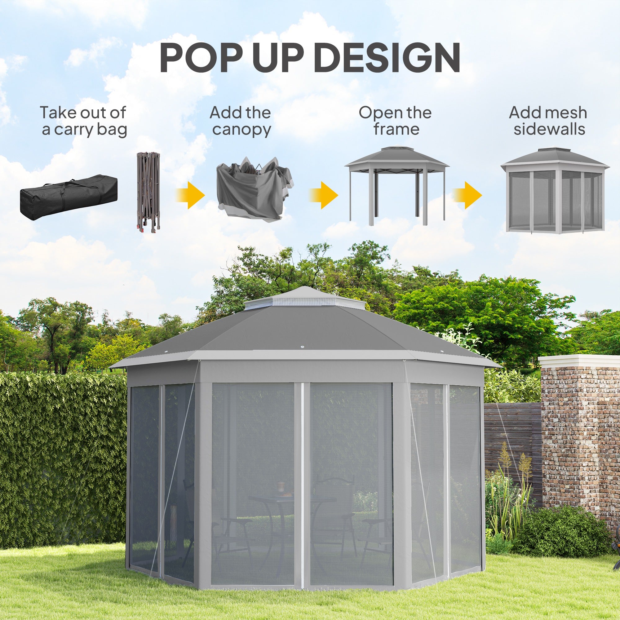 Metal Pop Up Gazebo Party Tent Canopy 405cm Width x 340cm Depth - Velmora
