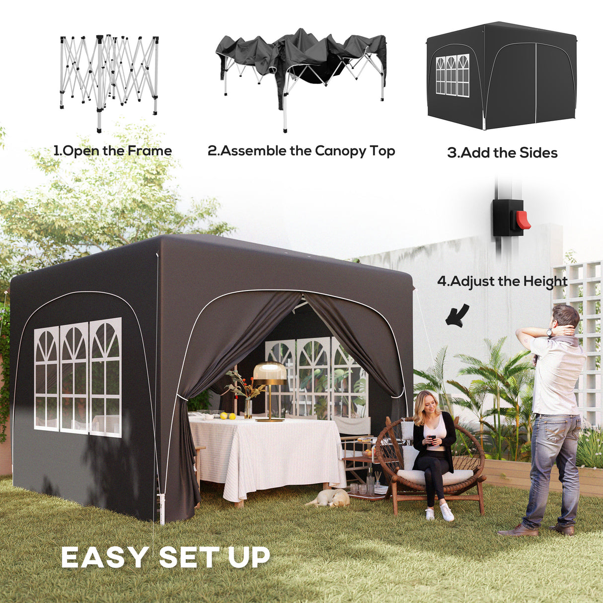 Metal Pop Up Gazebo Shelter 300cm Width x 300 Depth - Velmora