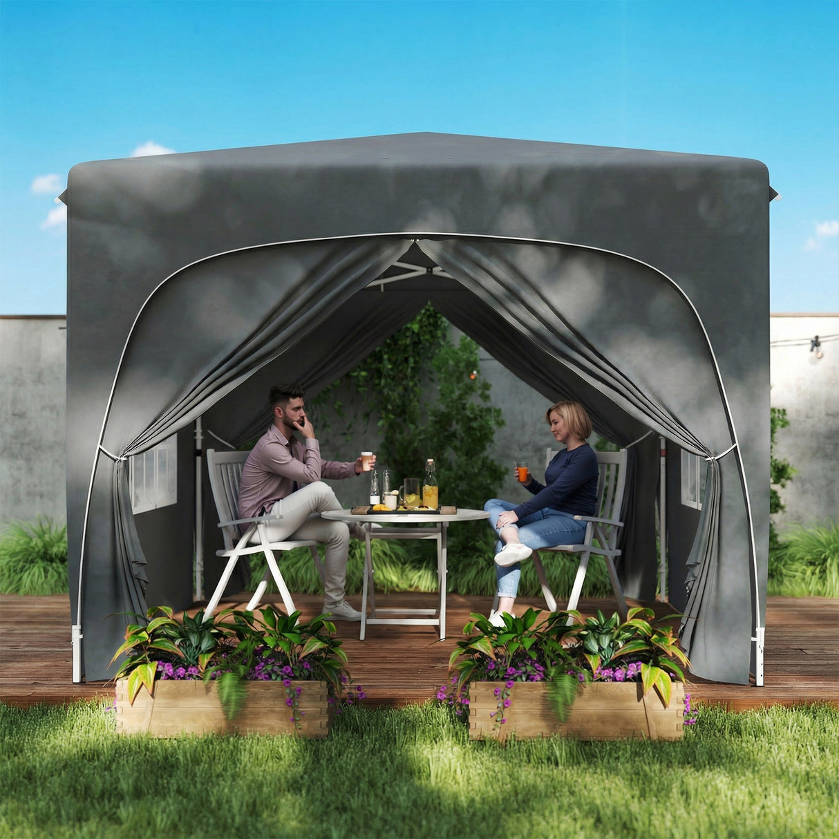 Metal Pop Up Gazebo Shelter 300cm Width x 300 Depth - Velmora