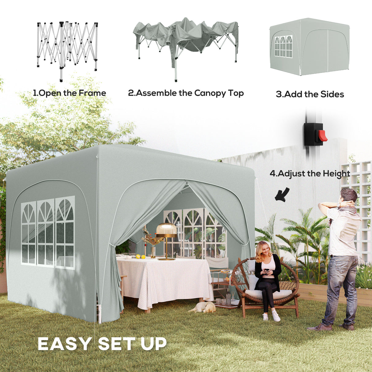 Metal Pop Up Gazebo Shelter 300cm Width x 300 Depth - Velmora