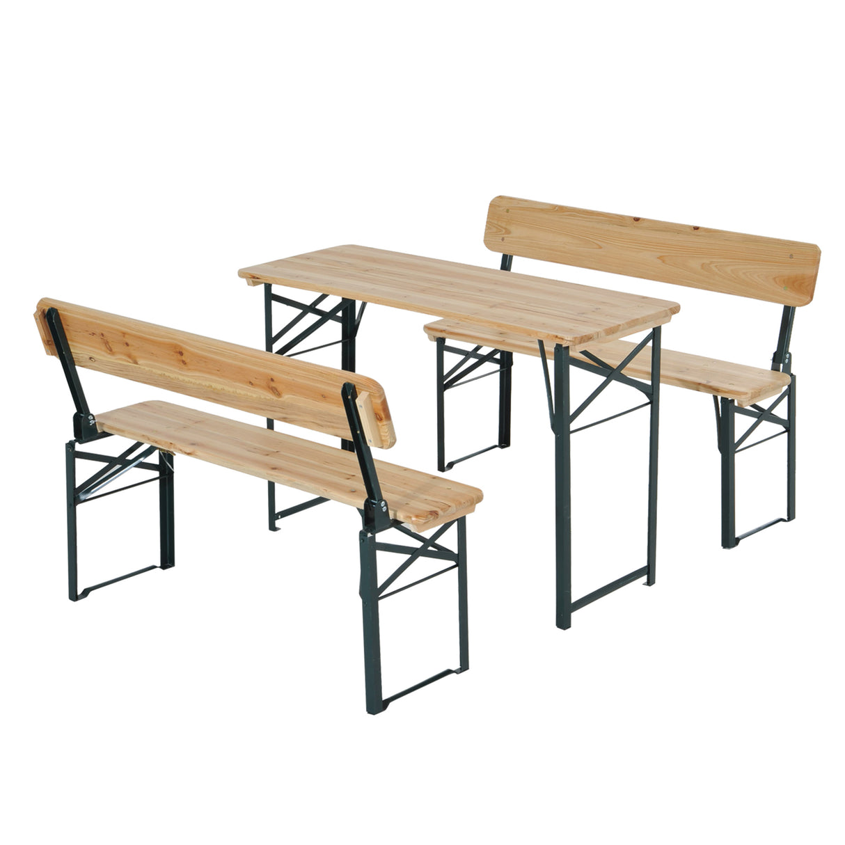 Metal Portable Folding Camping Picnic Garden Dining Set With 2 Benches - Velmora
