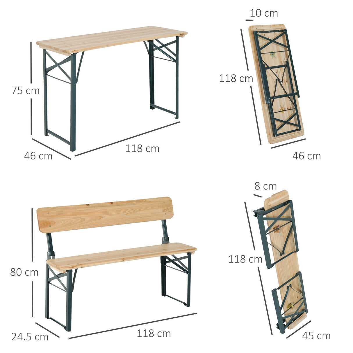 Metal Portable Folding Camping Picnic Garden Dining Set With 2 Benches - Velmora