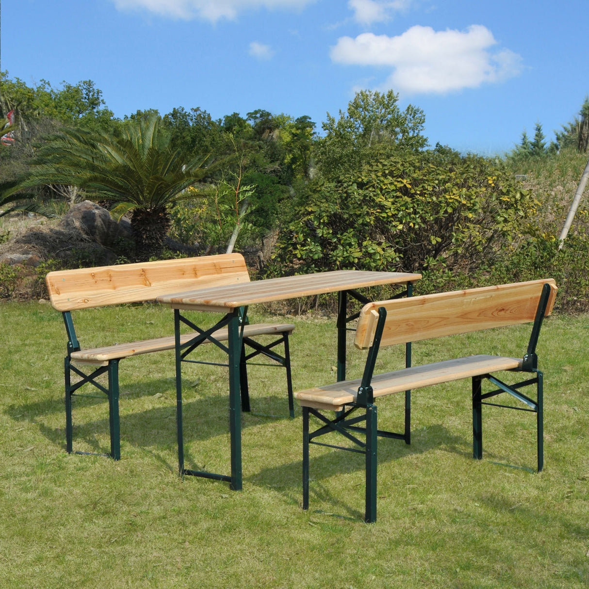 Metal Portable Folding Camping Picnic Garden Dining Set With 2 Benches - Velmora