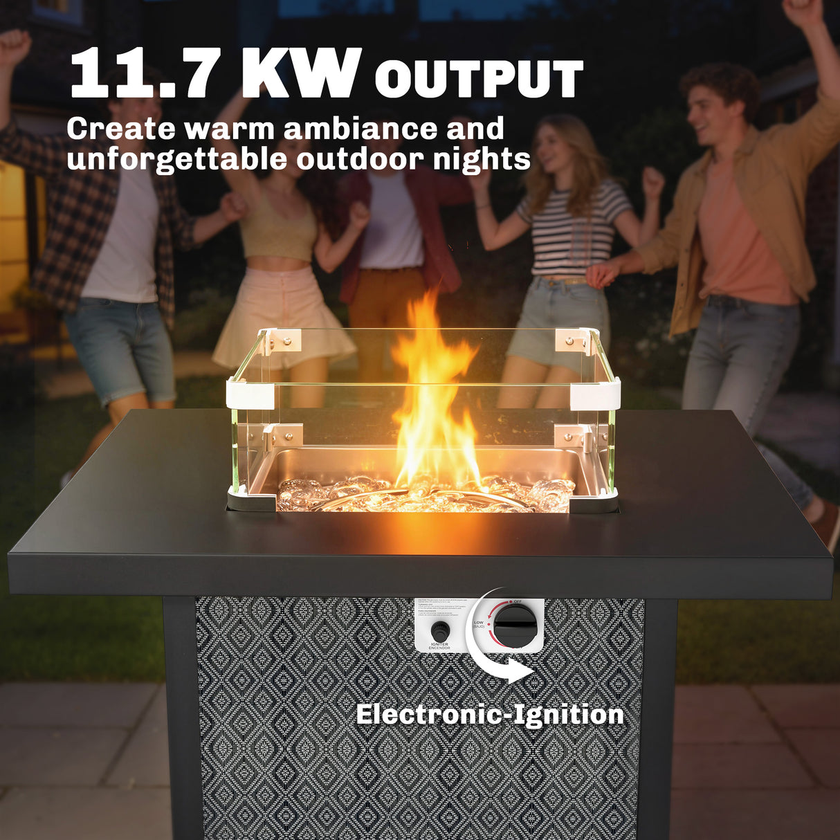 Metal Propane Gas 11.7 KW Smokeless Square Fire Pit Table for Garden - Velmora