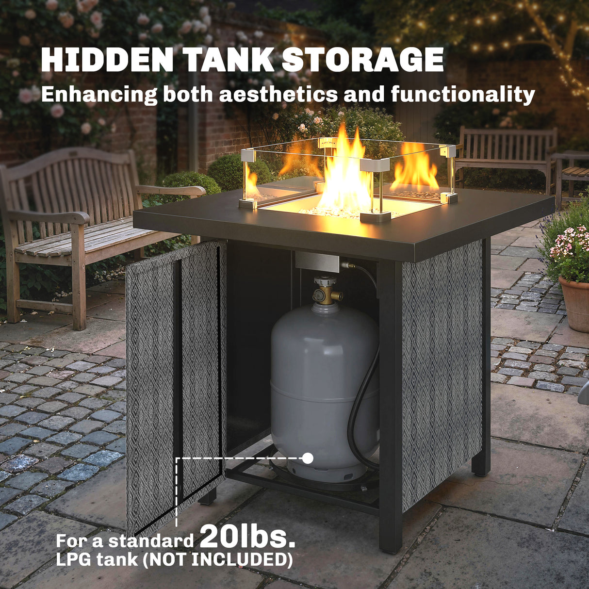 Metal Propane Gas 11.7 KW Smokeless Square Fire Pit Table for Garden - Velmora