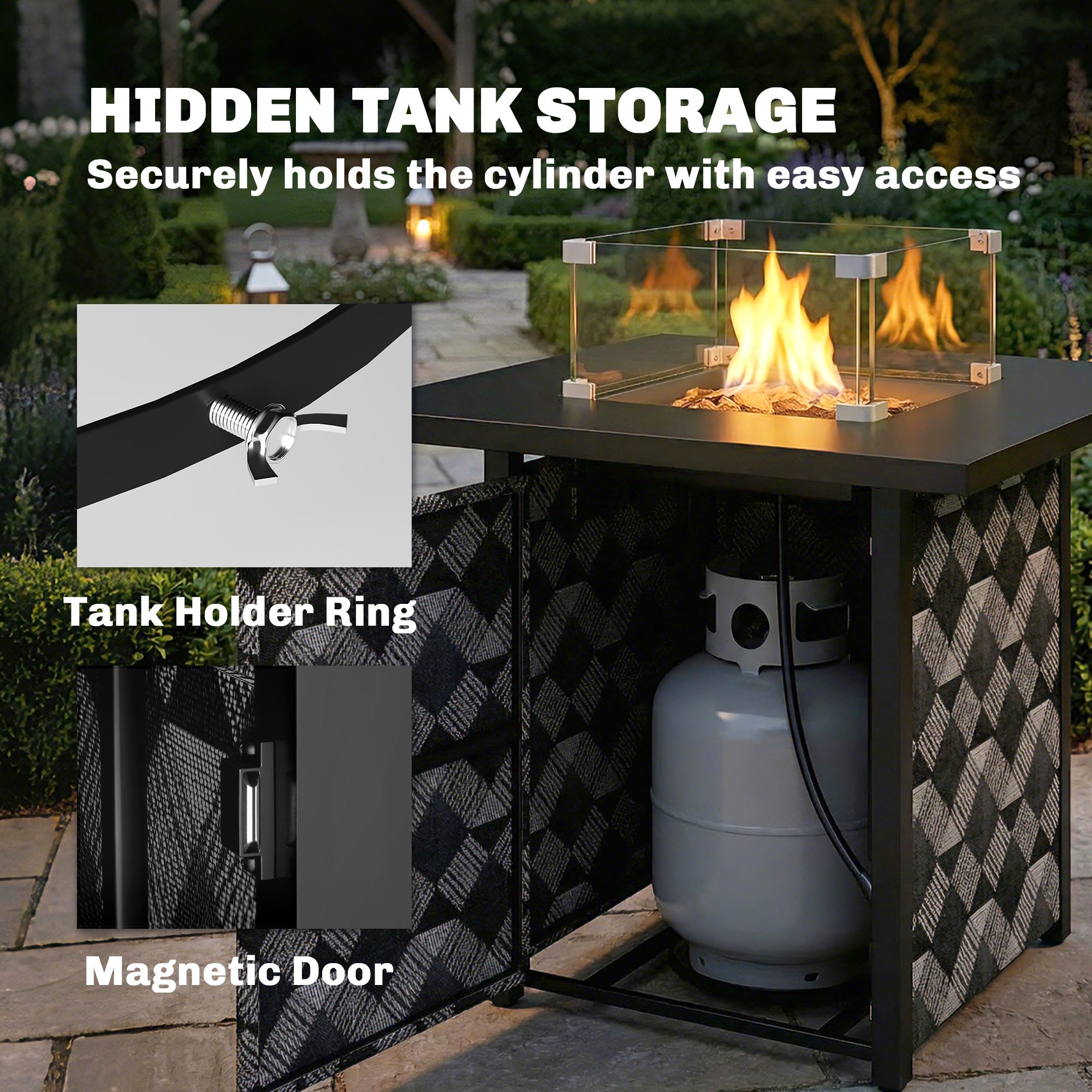 Metal Propane Gas 11.7 KW Smokeless Square Fire Pit Table for Garden - Velmora