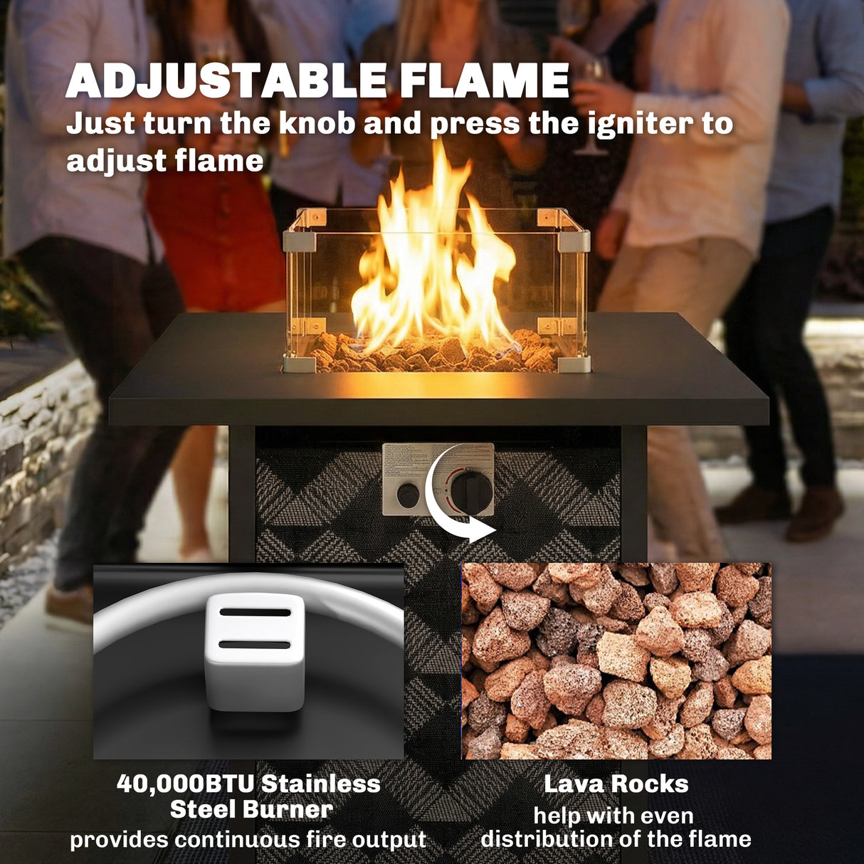 Metal Propane Gas 11.7 KW Smokeless Square Fire Pit Table for Garden - Velmora