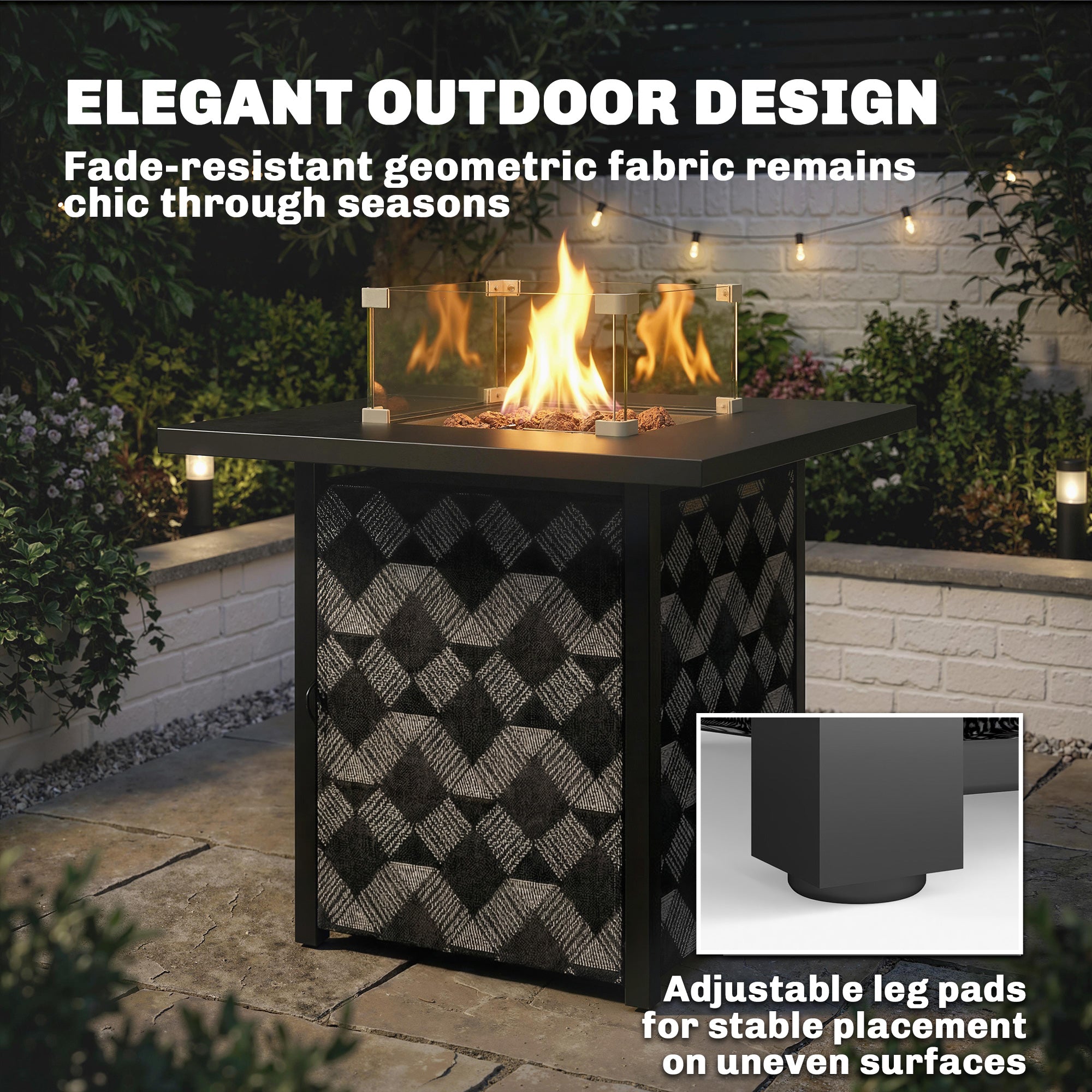 Metal Propane Gas 11.7 KW Smokeless Square Fire Pit Table for Garden - Velmora