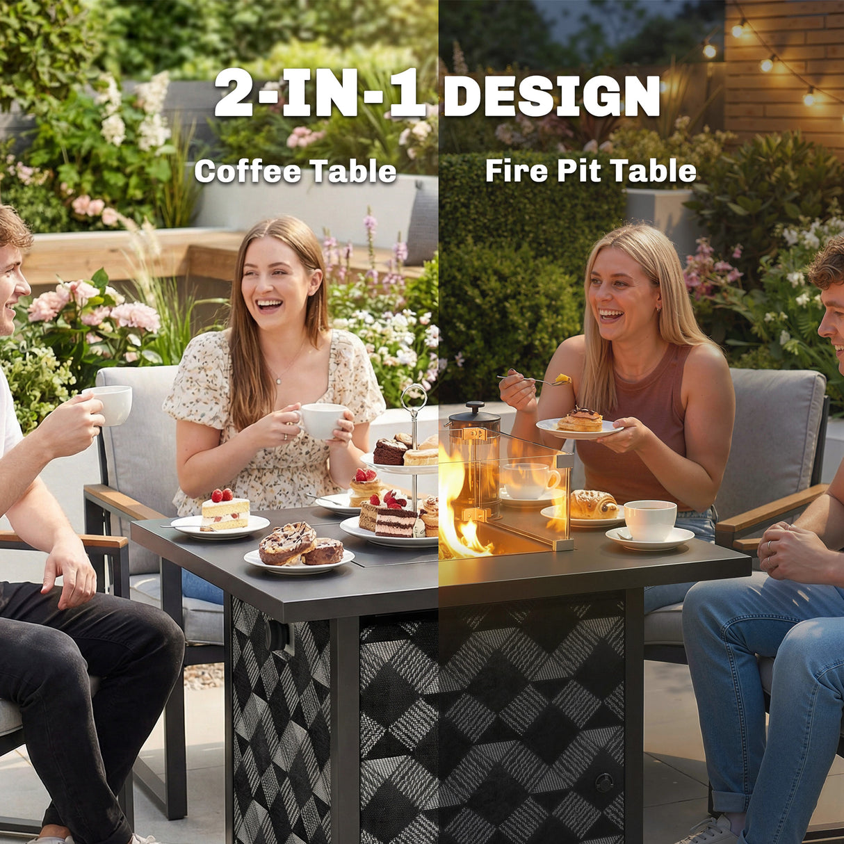Metal Propane Gas 11.7 KW Smokeless Square Fire Pit Table for Garden - Velmora