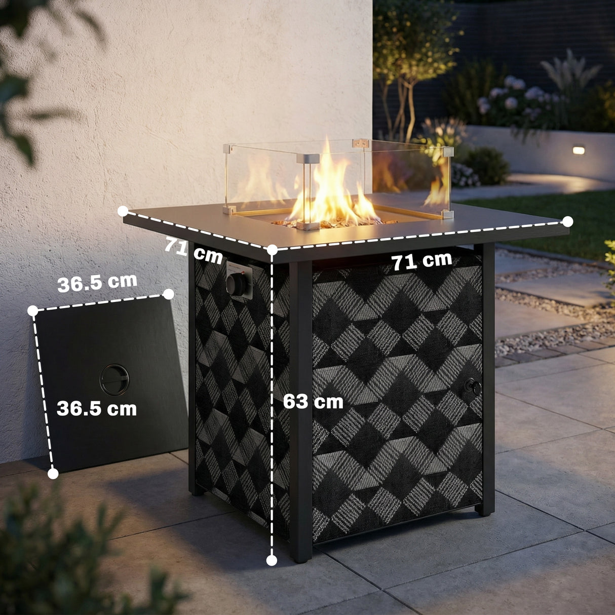 Metal Propane Gas 11.7 KW Smokeless Square Fire Pit Table for Garden - Velmora