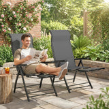 Metal Reclining Garden Sun Lounger Chairs in Set of 2 With High Back - Velmora