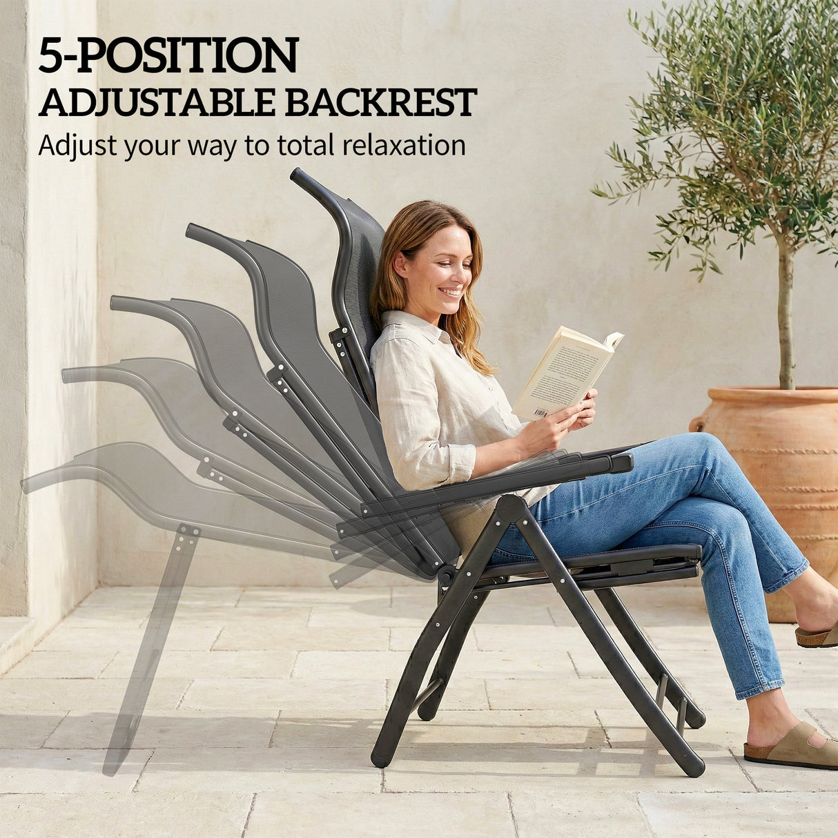 Metal Reclining Garden Sun Lounger Chairs in Set of 2 With High Back - Velmora