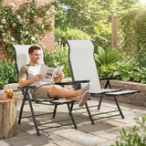 Metal Reclining Garden Sun Lounger Chairs in Set of 2 With High Back - Velmora