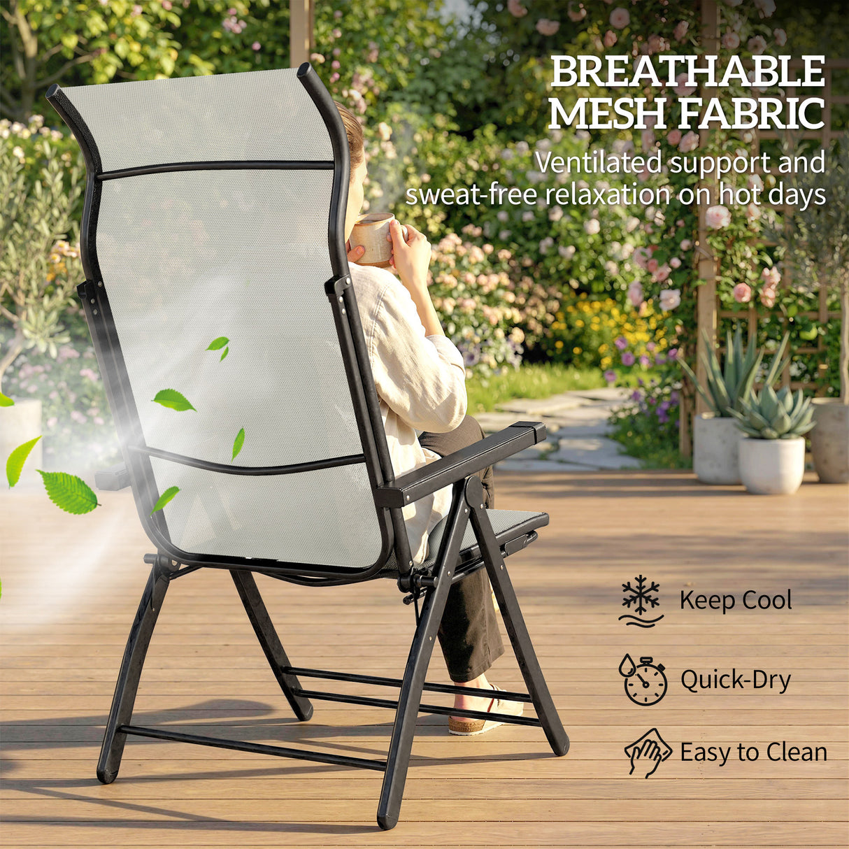 Metal Reclining Garden Sun Lounger Chairs in Set of 2 With High Back - Velmora