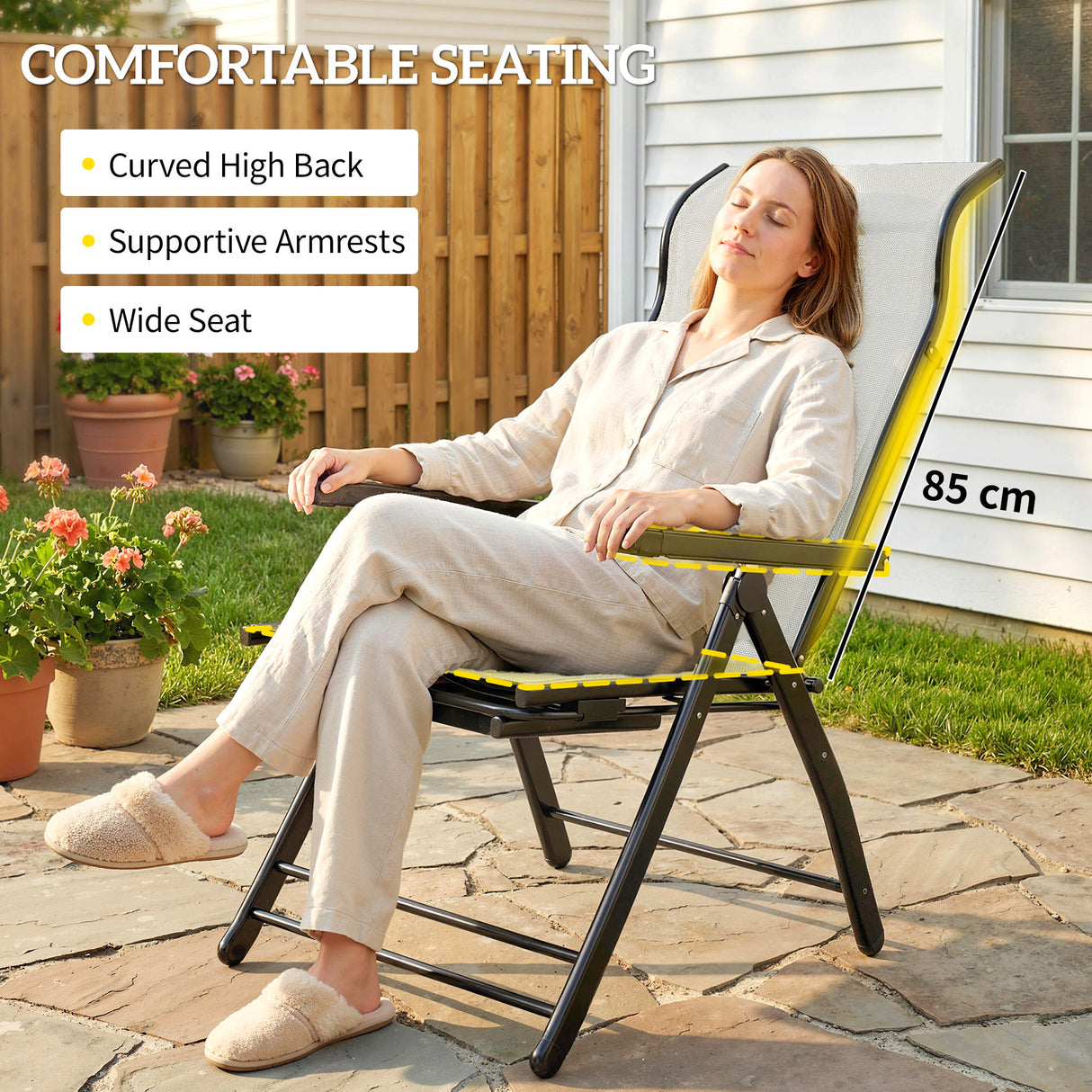 Metal Reclining Garden Sun Lounger Chairs in Set of 2 With High Back - Velmora