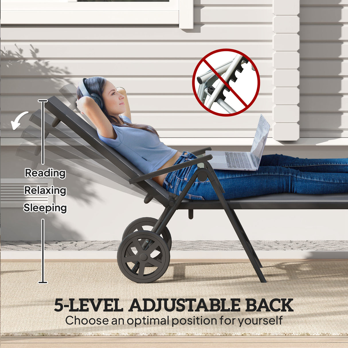 Metal Reclining Garden Sun Lounger - Velmora