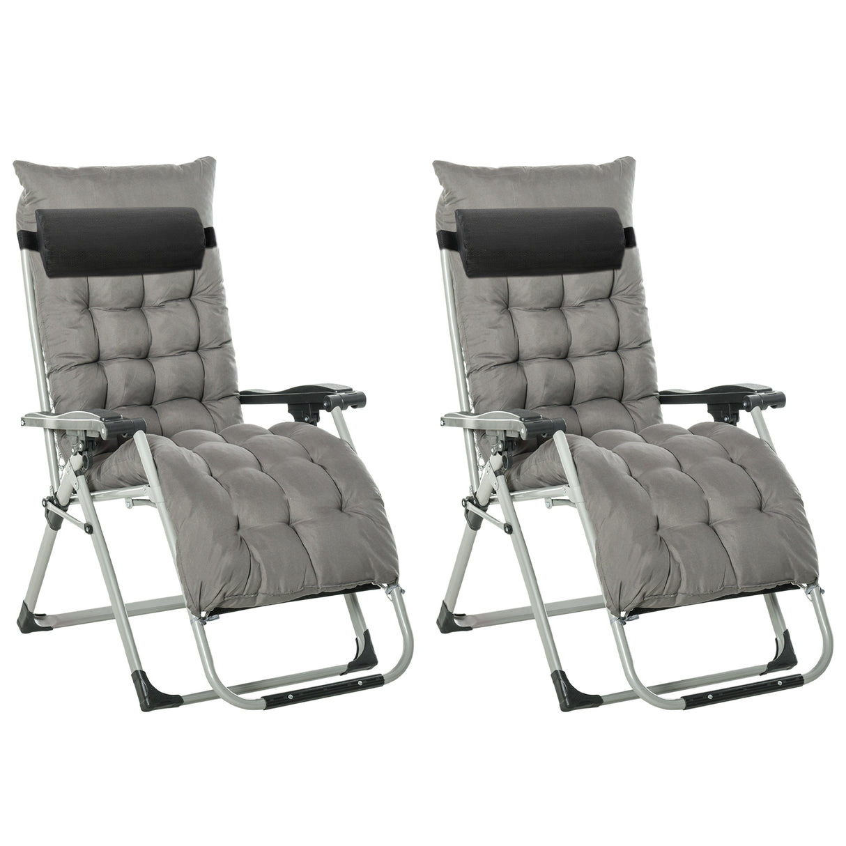 Metal Reclining Zero Gravity Garden Sun Loungers In Set of 2 With Cushions - Velmora