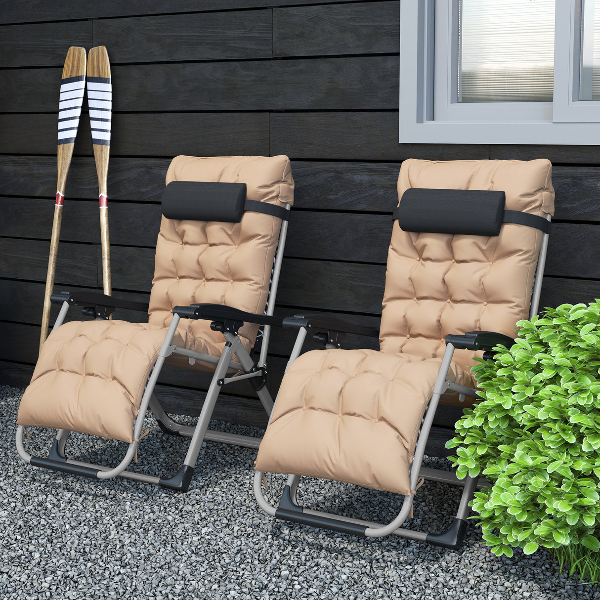 Metal Reclining Zero Gravity Garden Sun Loungers In Set of 2 With Cushions - Velmora