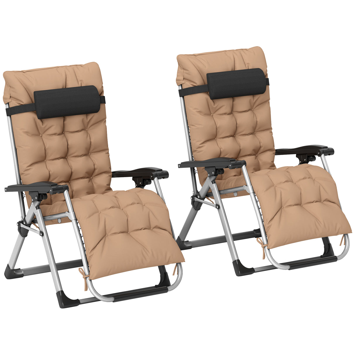 Metal Reclining Zero Gravity Garden Sun Loungers In Set of 2 With Cushions - Velmora