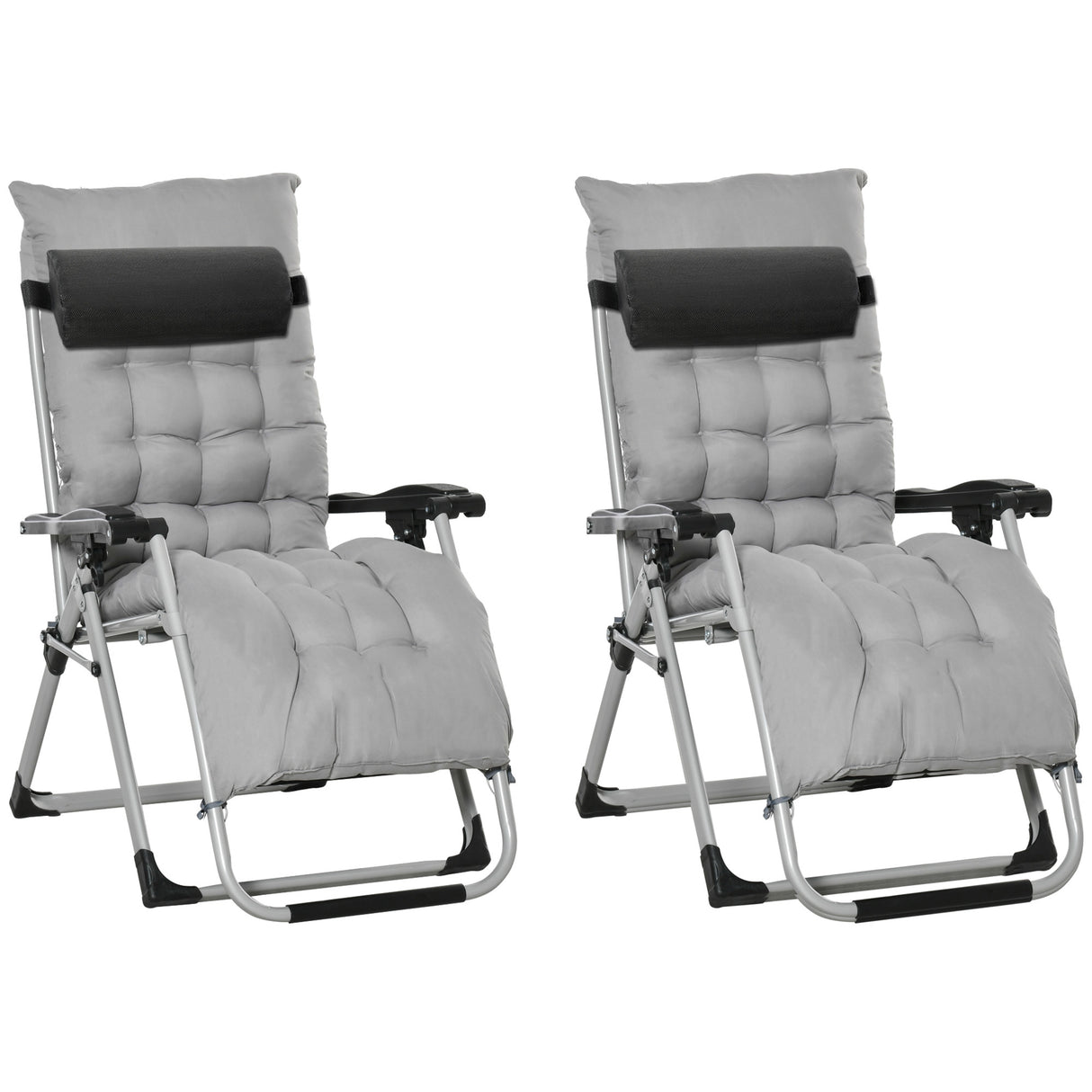 Metal Reclining Zero Gravity Garden Sun Loungers In Set of 2 With Cushions - Velmora