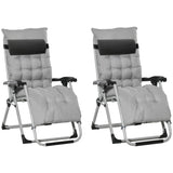 Metal Reclining Zero Gravity Garden Sun Loungers In Set of 2 With Cushions - Velmora