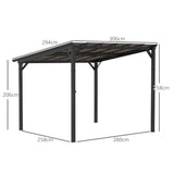 Metal Retractable Pergola Waterproof Polycarbonate Roof 306cm Width x 294cm Depth - Velmora