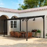 Metal Retractable Pergola Waterproof Polycarbonate Roof 428cm Width x 294cm Depth - Velmora