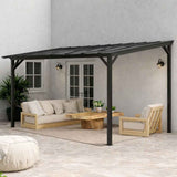 Metal Retractable Pergola Waterproof Polycarbonate Roof 428cm Width x 294cm Depth - Velmora