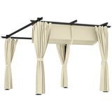 Metal Retractable Roof Pergola With Curtains 297cm Width x 295cm Depth - Velmora