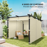 Metal Retractable Roof Pergola With Curtains 297cm Width x 295cm Depth - Velmora
