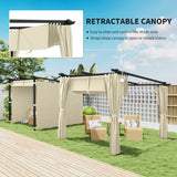 Metal Retractable Roof Pergola With Curtains 297cm Width x 295cm Depth - Velmora