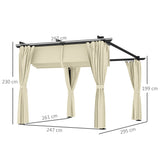 Metal Retractable Roof Pergola With Curtains 297cm Width x 295cm Depth - Velmora