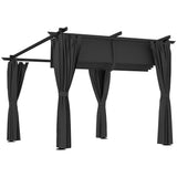 Metal Retractable Roof Pergola With Curtains 297cm Width x 295cm Depth - Velmora