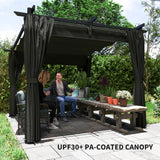 Metal Retractable Roof Pergola With Curtains 297cm Width x 295cm Depth - Velmora