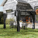 Metal Retractable Roof Pergola With Curtains 297cm Width x 295cm Depth - Velmora